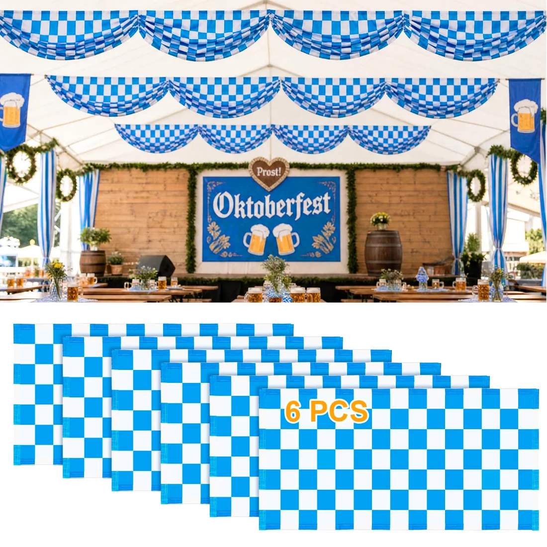 Amylove Oktoberfest Decoration Fabric Bunting 8.86 x 2.53 ft Bavarian