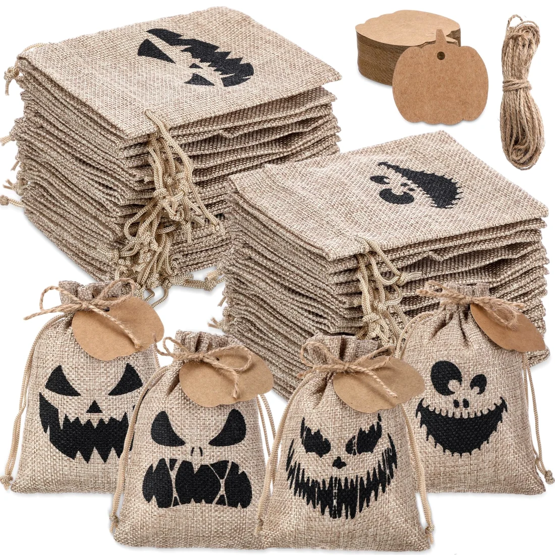 Amylove Halloween Burlap Gift Bags Small Drawstring Goodie Treat Bags