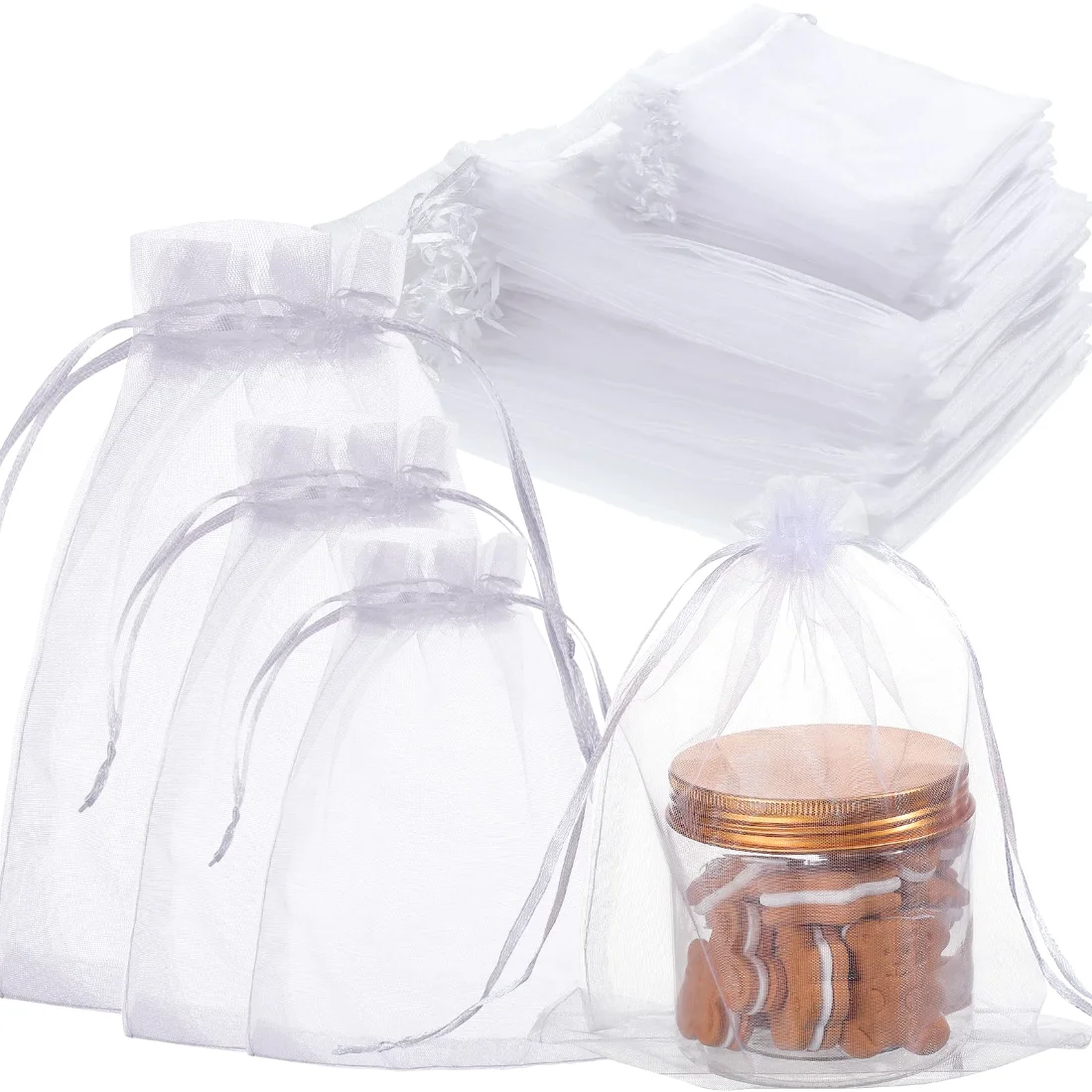 Amylove White Organza Bags Sheer Mesh Gift Bags with Drawstring Party