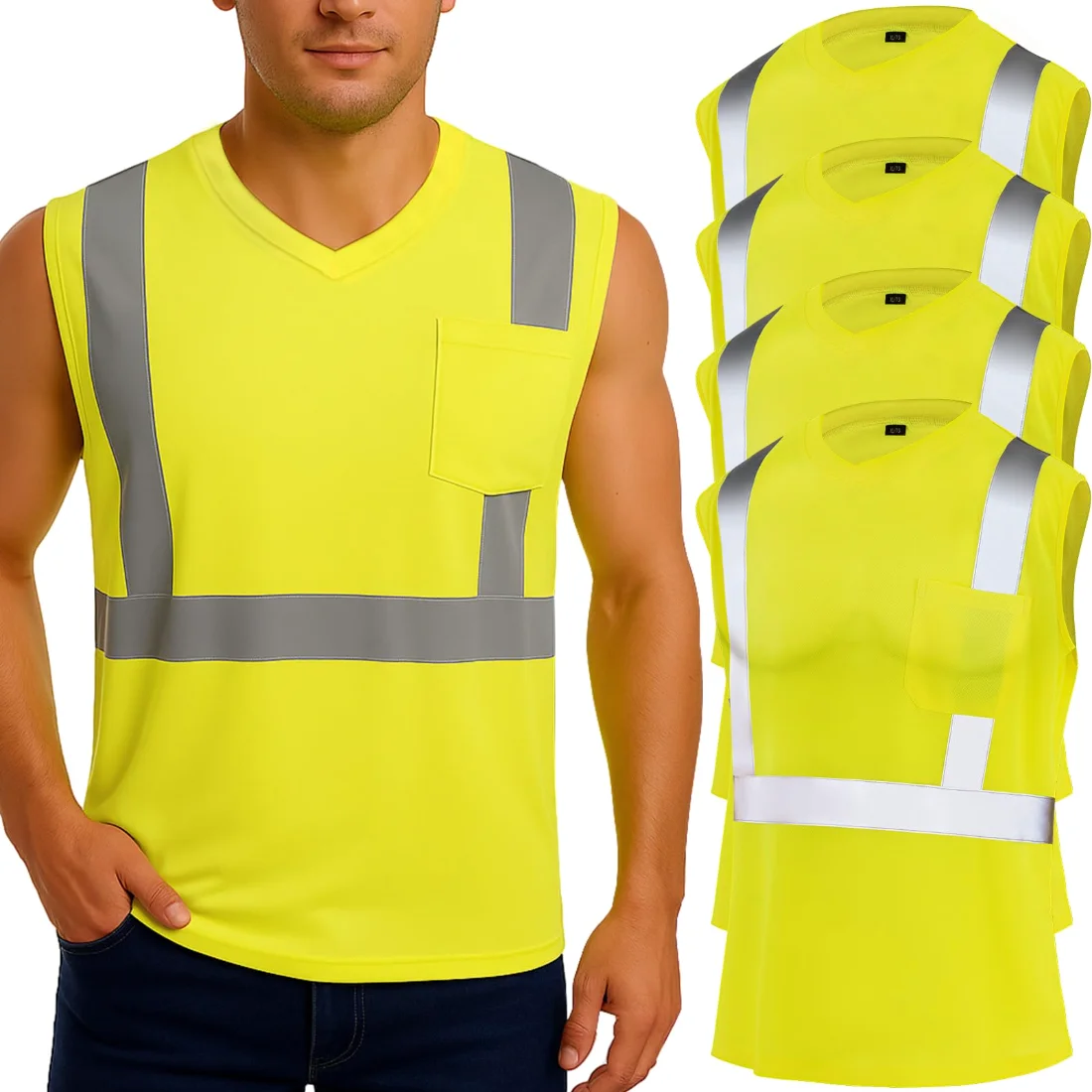 Amylove Hi Vis Sleeveless Reflective Shirt Class 2 Construction Work