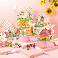Amylove Pink Farm Animals birthday Party Supplies, frame 2