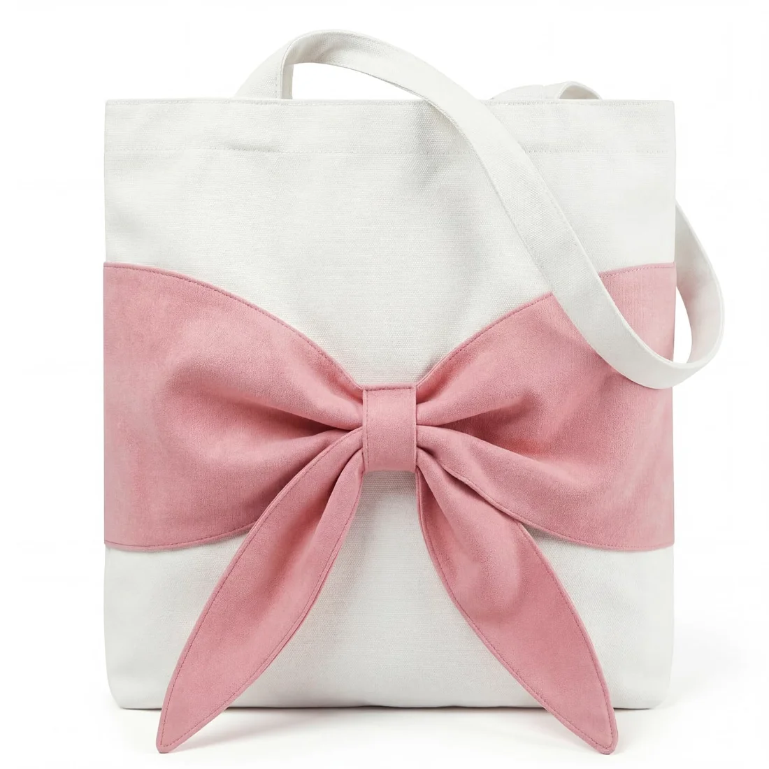 Amylove Coquette Pink Bow Canvas Tote Bag Preppy Aesthetic 3D Bow Bag
