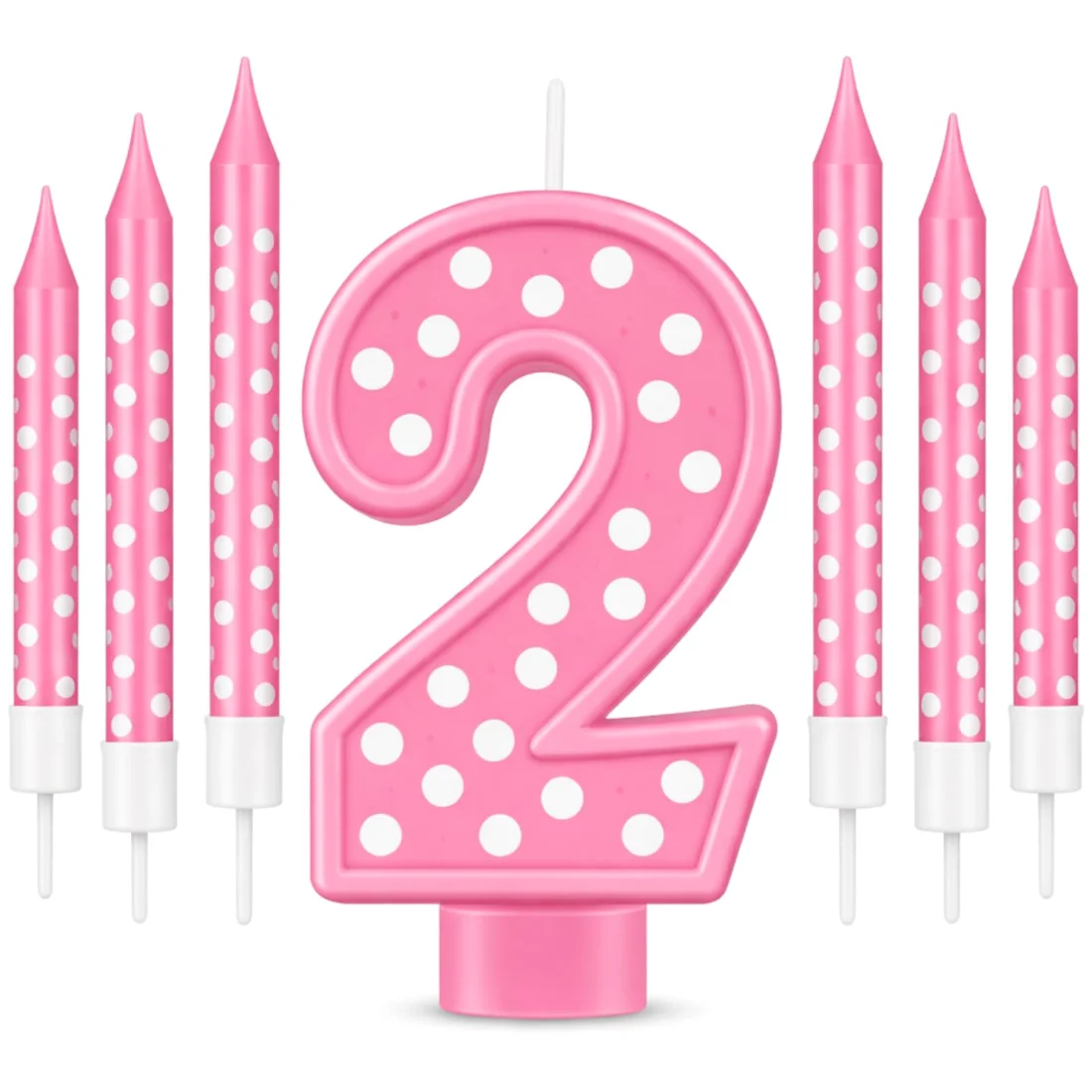 Amylove Pink Number 2 Birthday Candle Set - 3" Number Candle with 6