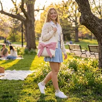 Amylove Coquette Pink Bow Canvas Tote Bag Preppy Aesthetic 3D Bow Bag, frame 2