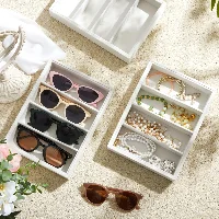 Amylove Beige Sunglass Organizer Trays 4 Grids Velvet Glasses Holder, frame 2
