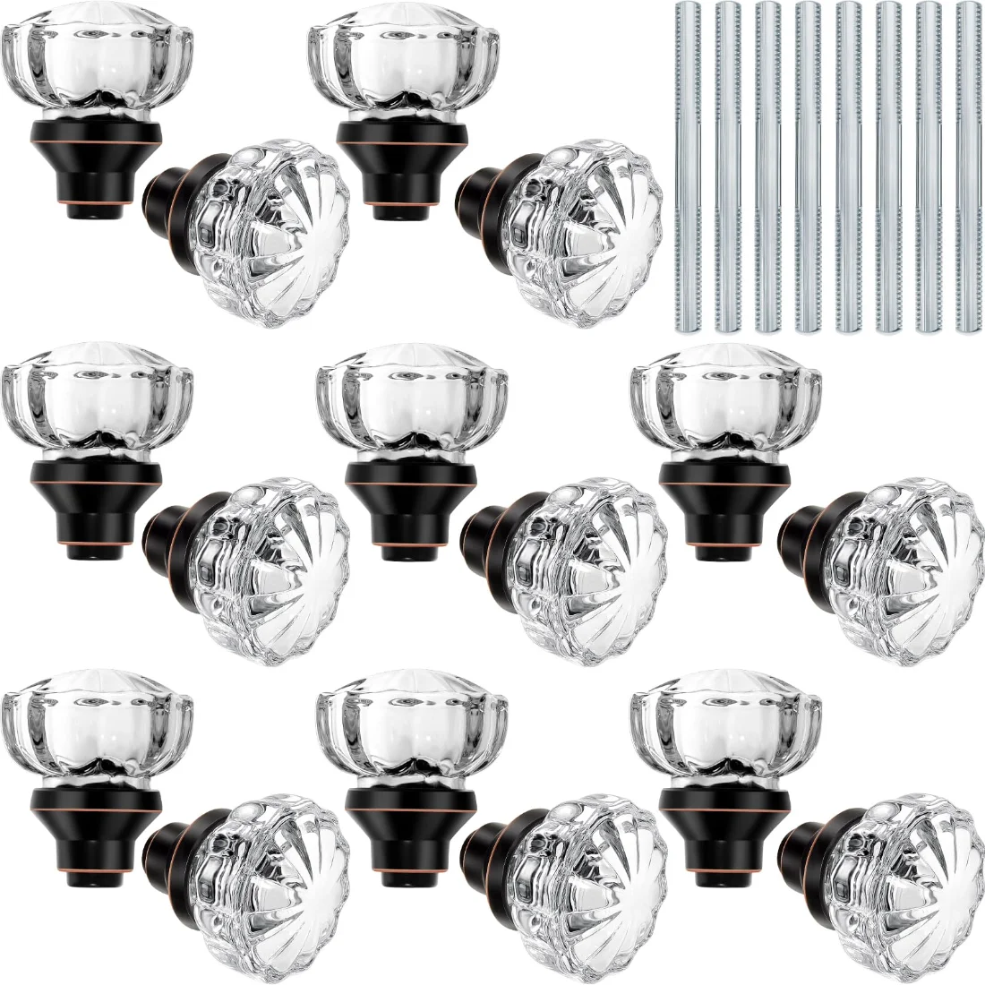 Amylove Crystal Door Knobs Mortise Style Fluted Glass Door Knobs