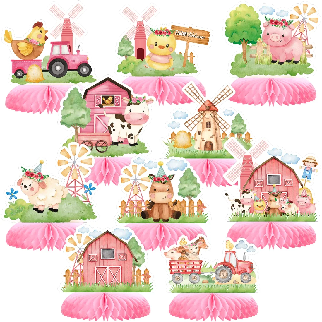 Amylove Pink Farm Animals birthday Party Supplies