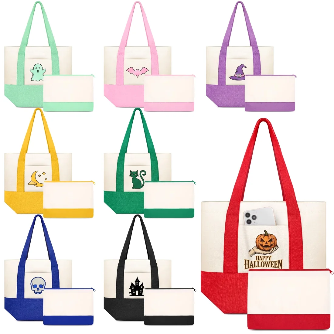 Amylove Mini Canvas party favor bags Set with Pockets Include Small