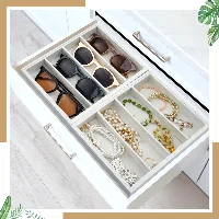 Amylove Beige Sunglass Organizer Trays 4 Grids Velvet Glasses Holder, frame 3
