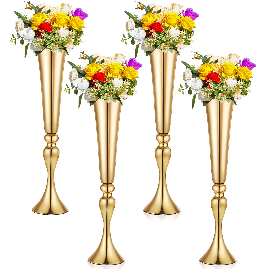 Amylove 22 Inch Tall Gold Trumpet Vases for Centerpieces