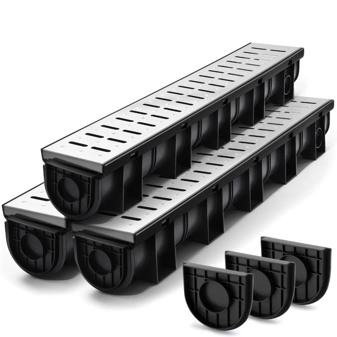Amylove Black Driveway Channel Drain with Stainless Steel Grate and
