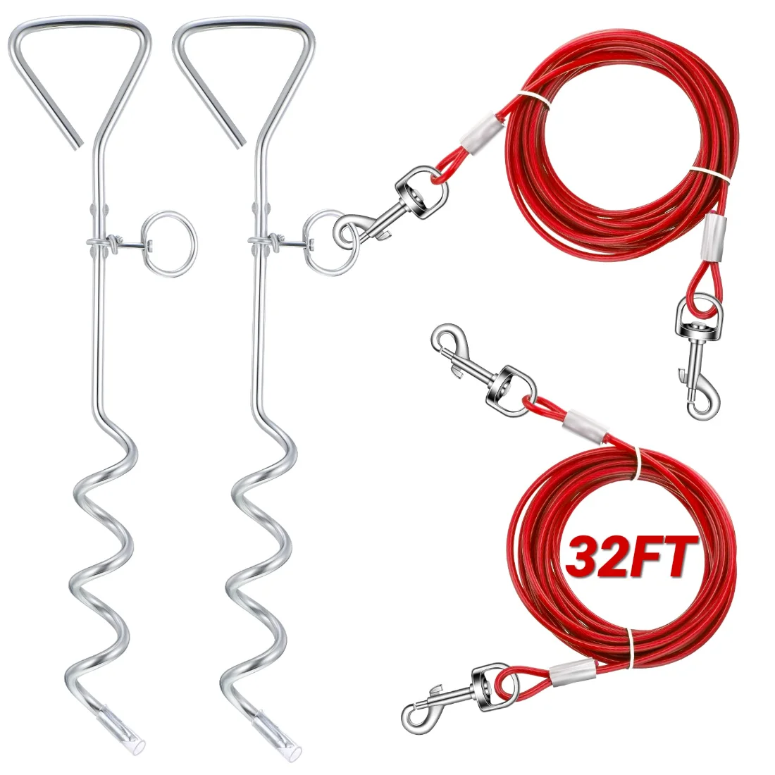 Amylove Dog Yard Leash and Stake Tie Out Cable for Outside 32ft